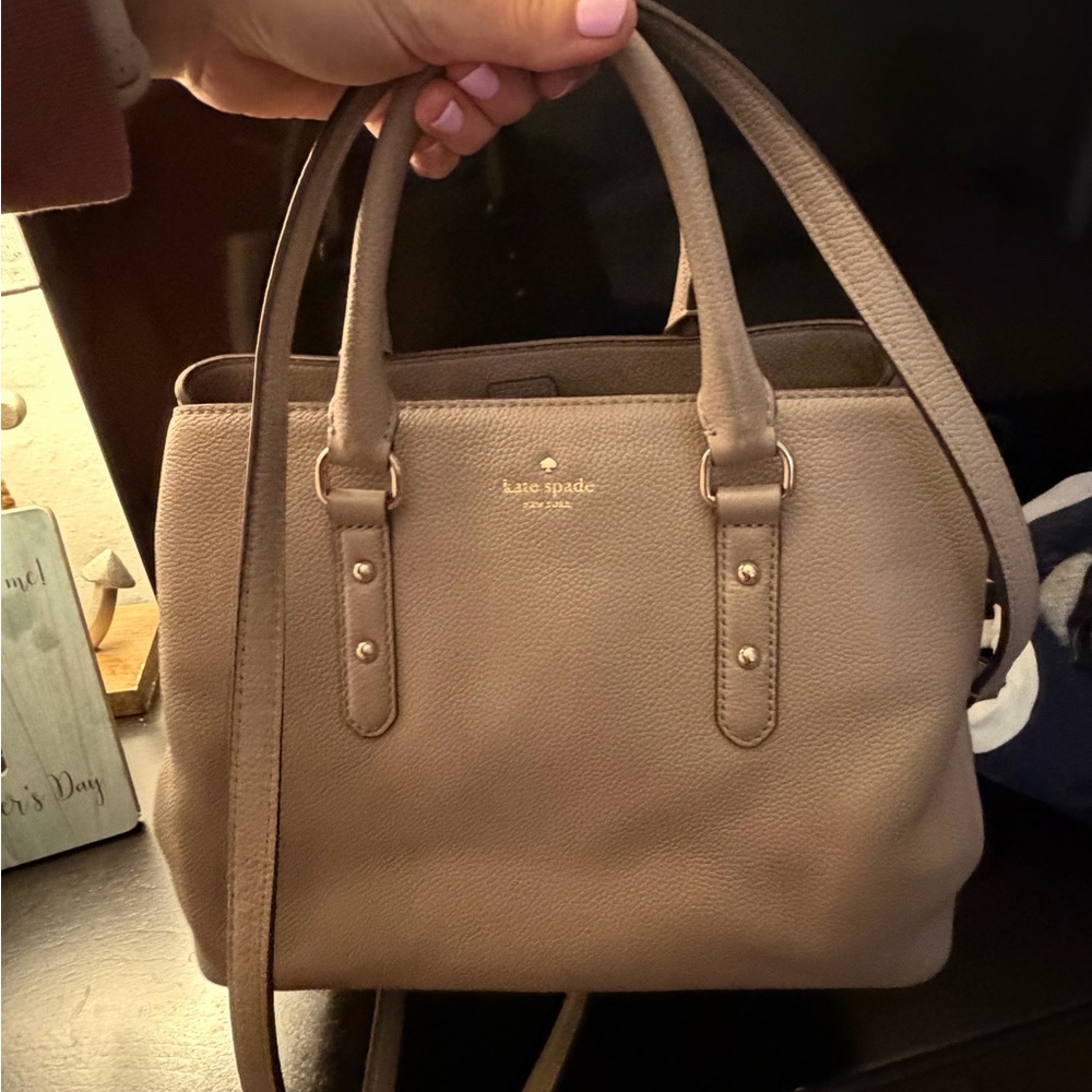 Kate Spade Pebbled Leather Satchel in Taupe with Gold Hardware